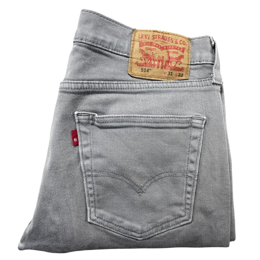 Levis 514 Jeans Mens 31x32 Gray Light Wash Straight Leg Stretch Denim Pants